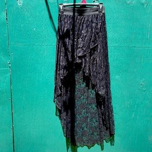 Black lace hi-lo skirt by Drama Gold, Size M.
